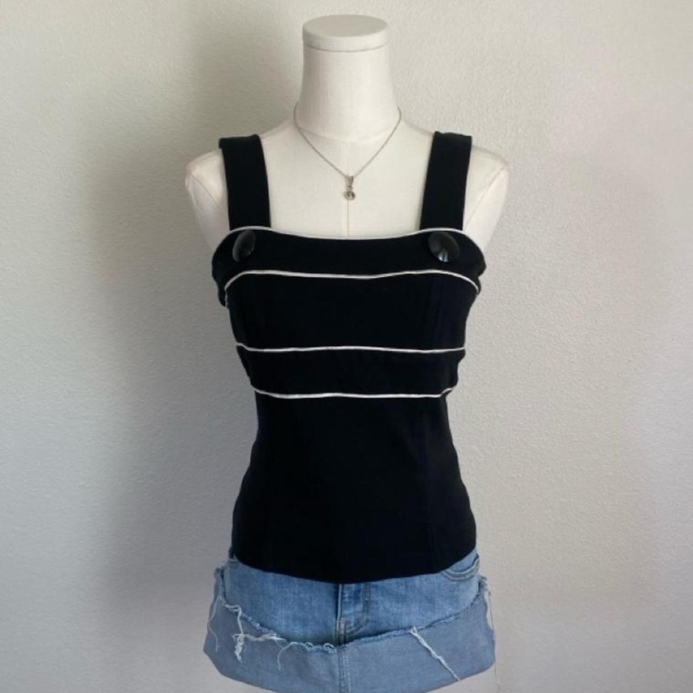 Bebe Black Corset Tank Top Contrast Piping Whimsigoth Indie Sleaze Size 8